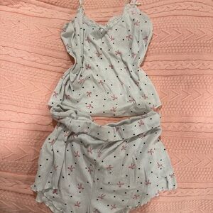 Women's Pink and Black Polka Dot Sleepwear Set